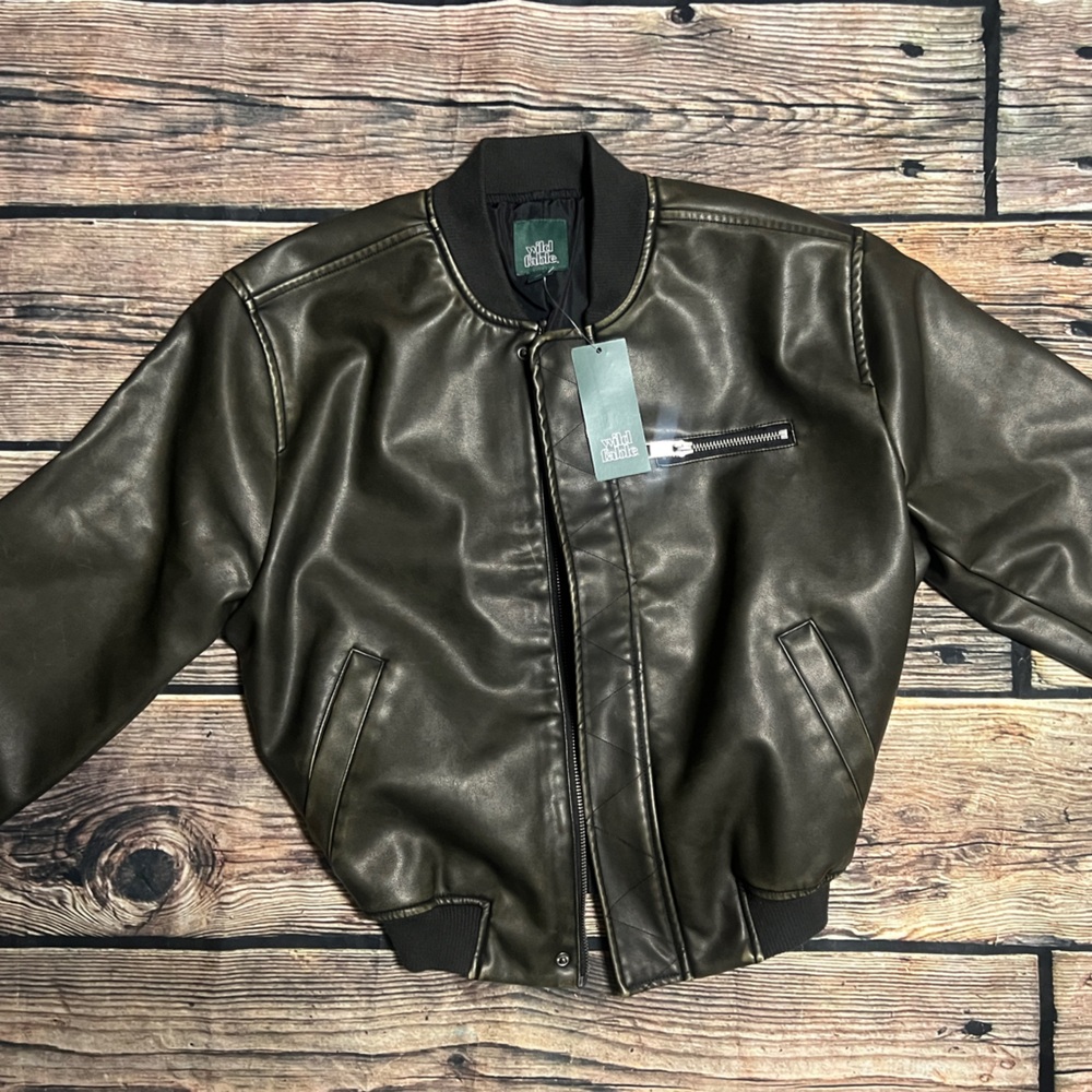 Womens faux leather brown jacket